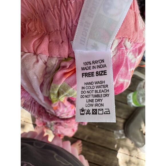 INDIA BOUTIQUE Pink Patchwork 6 Tiered Maxi Skirt Free Size 100% Rayon - Picture 4 of 5